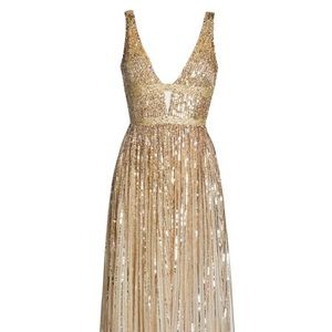 Mac Duggal - plunge neck sequin stripe gown size 2